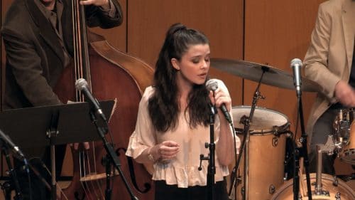 Karlee SanGiovanni performing at the Vocamotion Singers and Red Hawk Jazz Band performance in the Jed Leshowitz Recital Hall on Montclair State’s campus during the spring 2016 semester. Photo courtesy of Rodney Leinberger