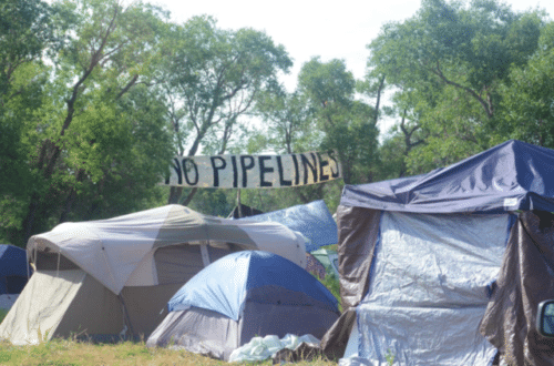 North Dakota residents camped out at Sacred Stone camp to physically halt the work. Photo courtesy of Mark Clatterbuck