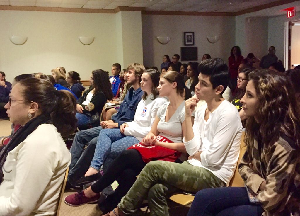 Students in Dickson Hall watched films brought from Cuba and heard about the work of Santana and Legon Photo Credit: Theadora Lecour