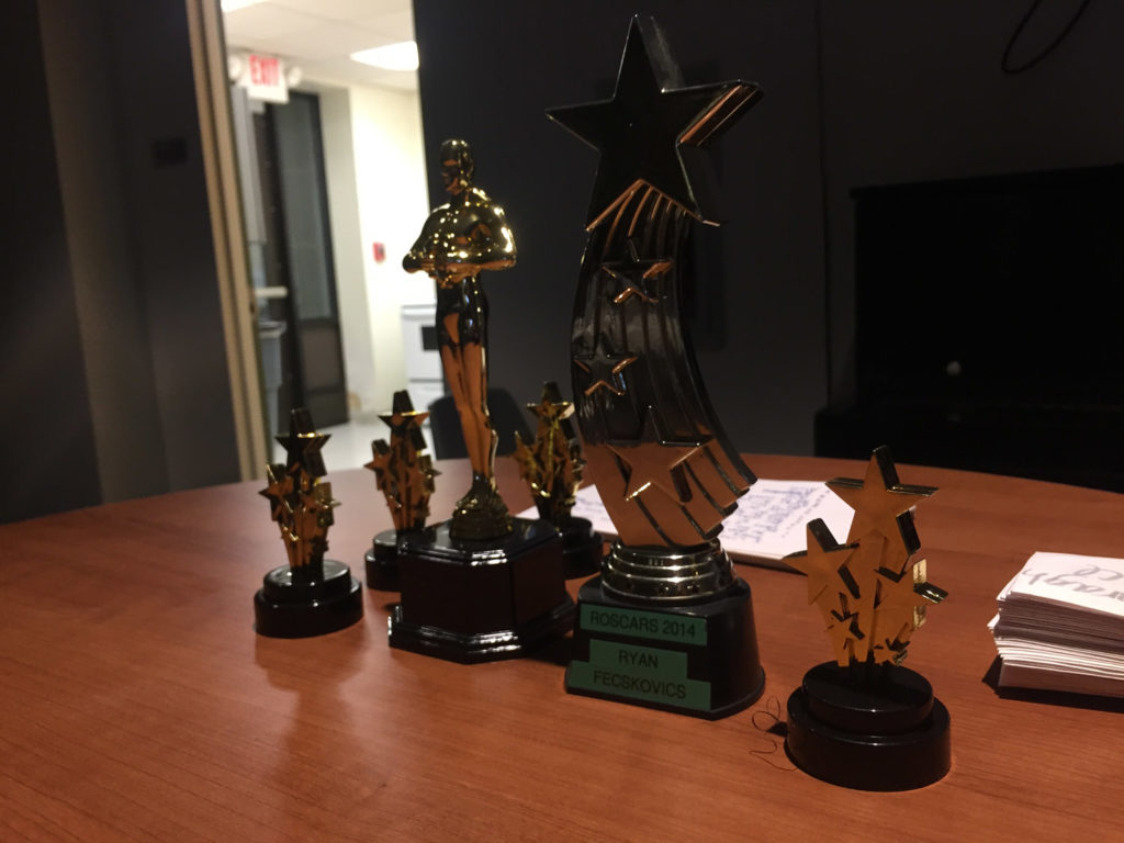An assortment of trophies wait to be handed to the best actors and flicks. Photo Credit: Alex Gamboa