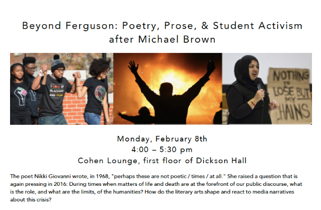 The flyer for Beyond Ferguson, held on Feb. 8. Photo courtesy of Lee Behlman