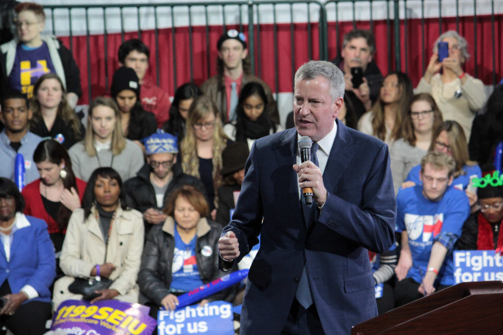 Bill DeBlasio, the current mayor of New York City, spoke at the Clinton rally before the predsidential hopeful took the podium. Photo Credit: Juan Contla