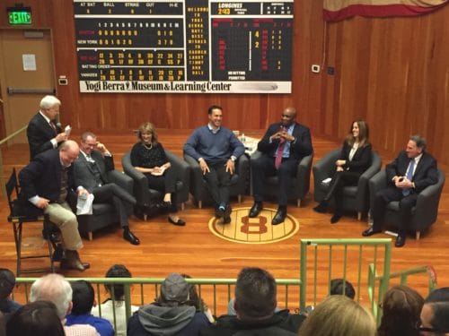 In collaboration with NYU's School of Professional Studies Sports and Society Program, Mark Teixeira, Howard Cross and other panelists talked about the youth sports experience. Photo by Emma Cimo