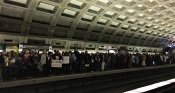 Marchers filled Washington D.C.'s Metro system on Saturday, Jan. 21. Photo by Eliza Gentry