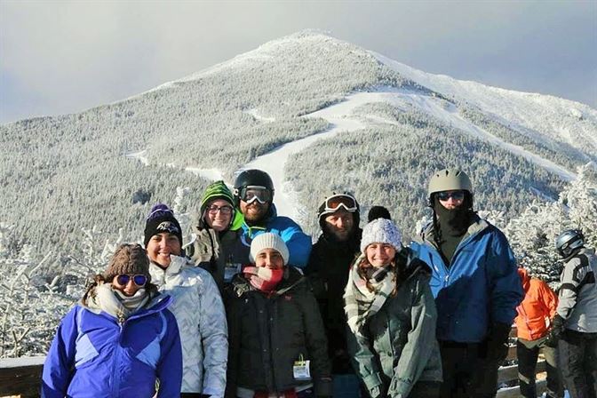 Montclair State' facuality and students on the snowy mountain of Lake Placid. Photo Courtesy of MSU Rec Center Faceook Page.