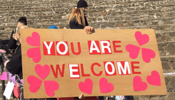 Student's used Valentine's Day as an opportunity to express their solidarity with the Muslim community, as well as to state their opposition to President Trump's executive order. Photo by Heather Berzak