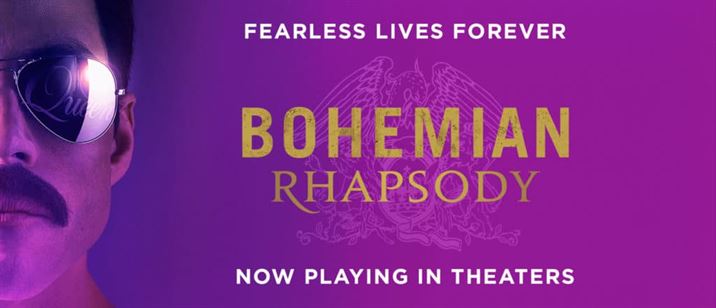 Poster for "Bohemian Rhapsody" featuring Rami Malek and the movie's logo.