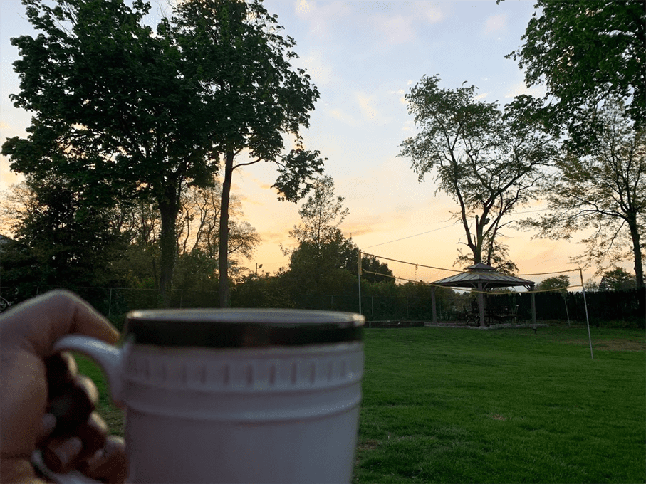 At the end of the week, the Ndegwas sat outside drinking tea, telling stories, and laughing. Photo Courtesy of Bernice Ndegwa