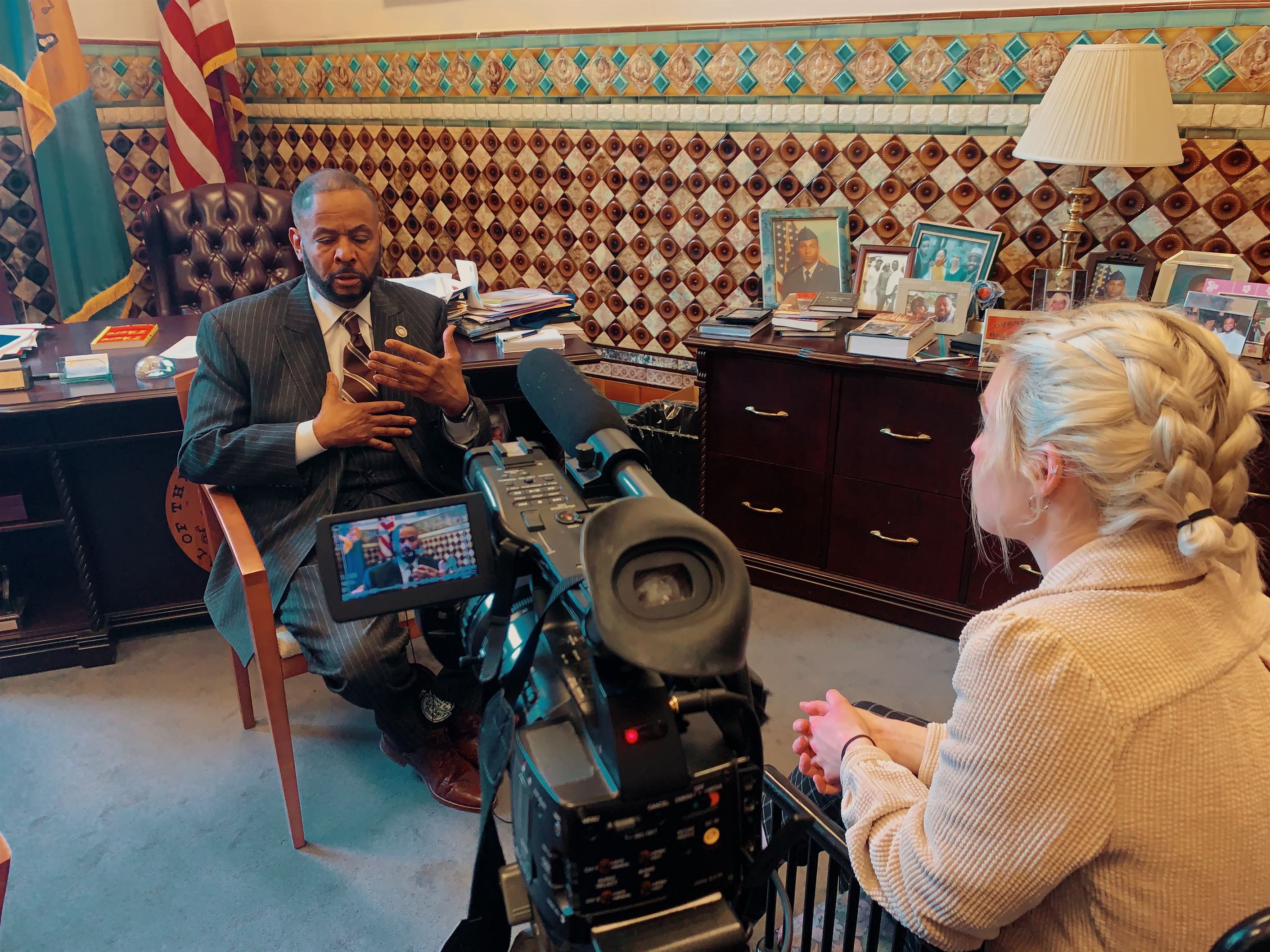 Robertson interviews the Councilman of Philadelphia for her documentary film on juvenile justice. Photo courtesy of Mackenzie Robertson