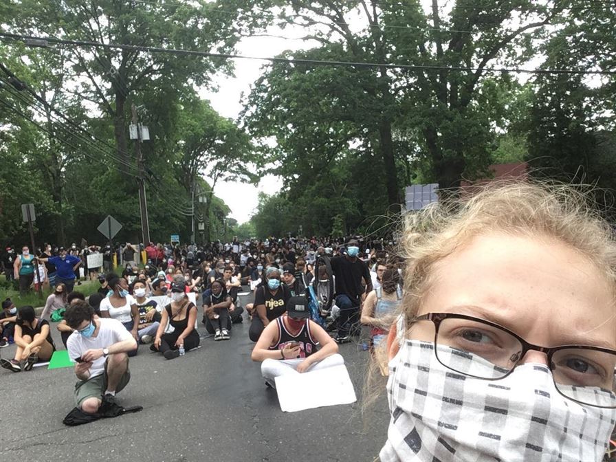 Emma Iacometta.takes a selfie before a sit in protest in Teaneck. Photo courtesy of Emma Iacometta.