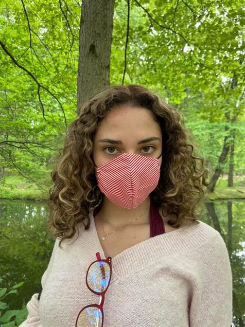 Abella wearing her personally designed mask. Photo courtesy of Kayla Abella