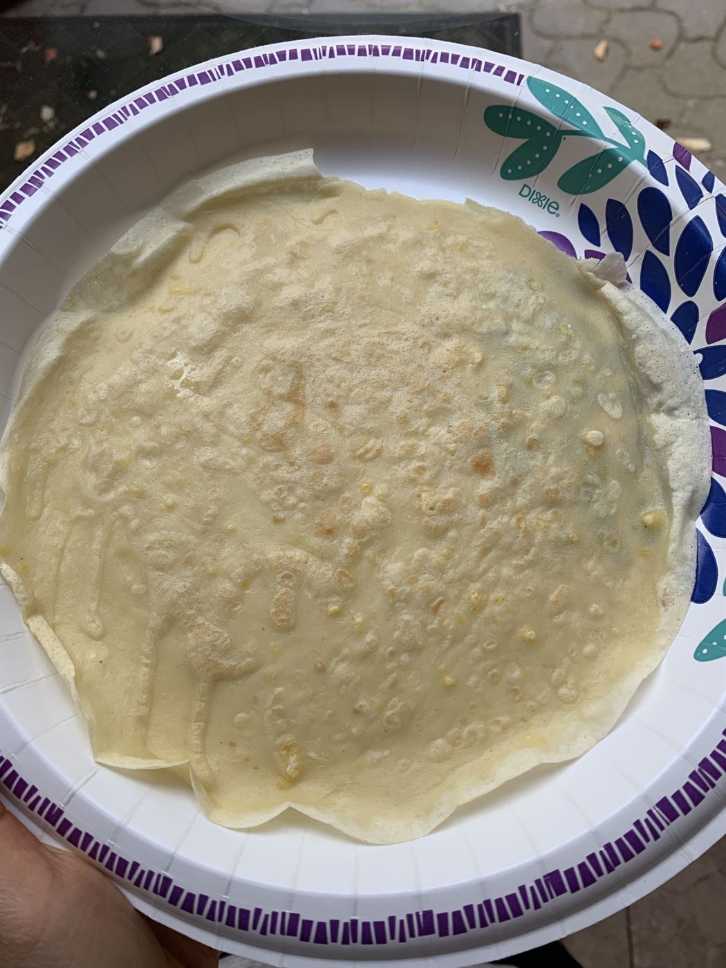 You'll know your crepes are done when the sides start to curl and you see golden brown spots all over the middle.