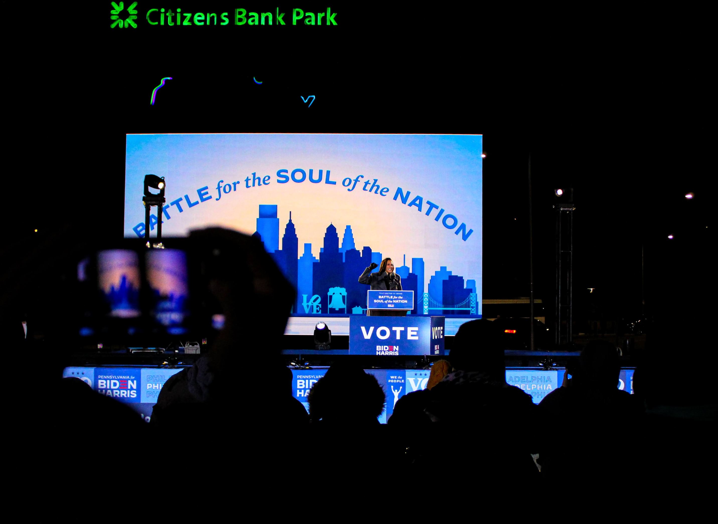 Vice presidential candidate Kamala Harris closes out her campaign in front of Citizens Bank Park, the home of the Philadelphia Phillies. Emma Caughlan | The Montclarion