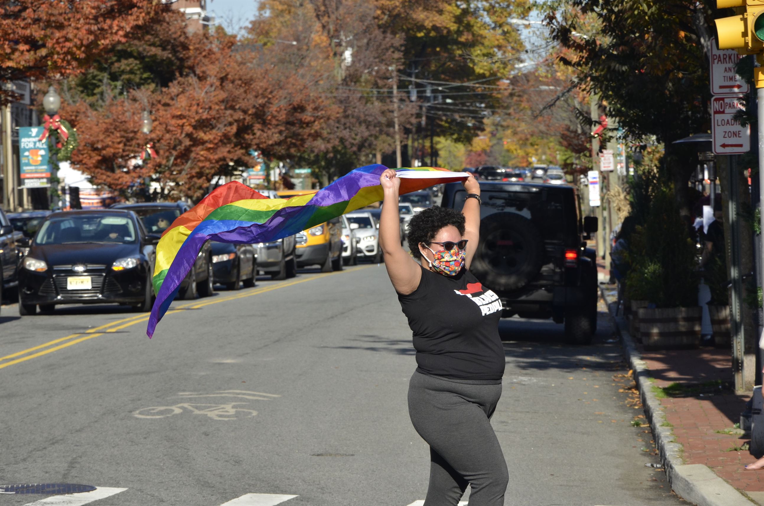 A woman celebrating gay pride across Bloomfield Avenue. John LaRosa | The Montclarion