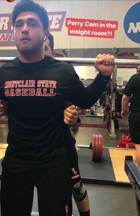 Perry Quartuccio working out with his former teammates on Montclair State's Baseball team