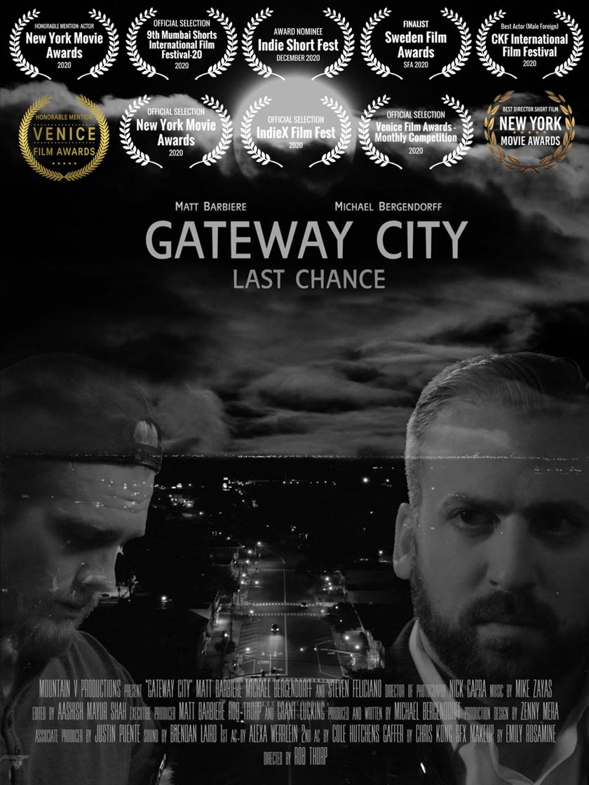 The official poster for 'Gateway City - Last Chance' along with the award and nominations it received.