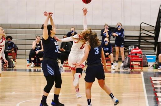 Red Hawks junior guard Julia Sutton tries for a layup after being fouled in a game against Kean on Feb. 12th. Photo courtesy of Julia Radley