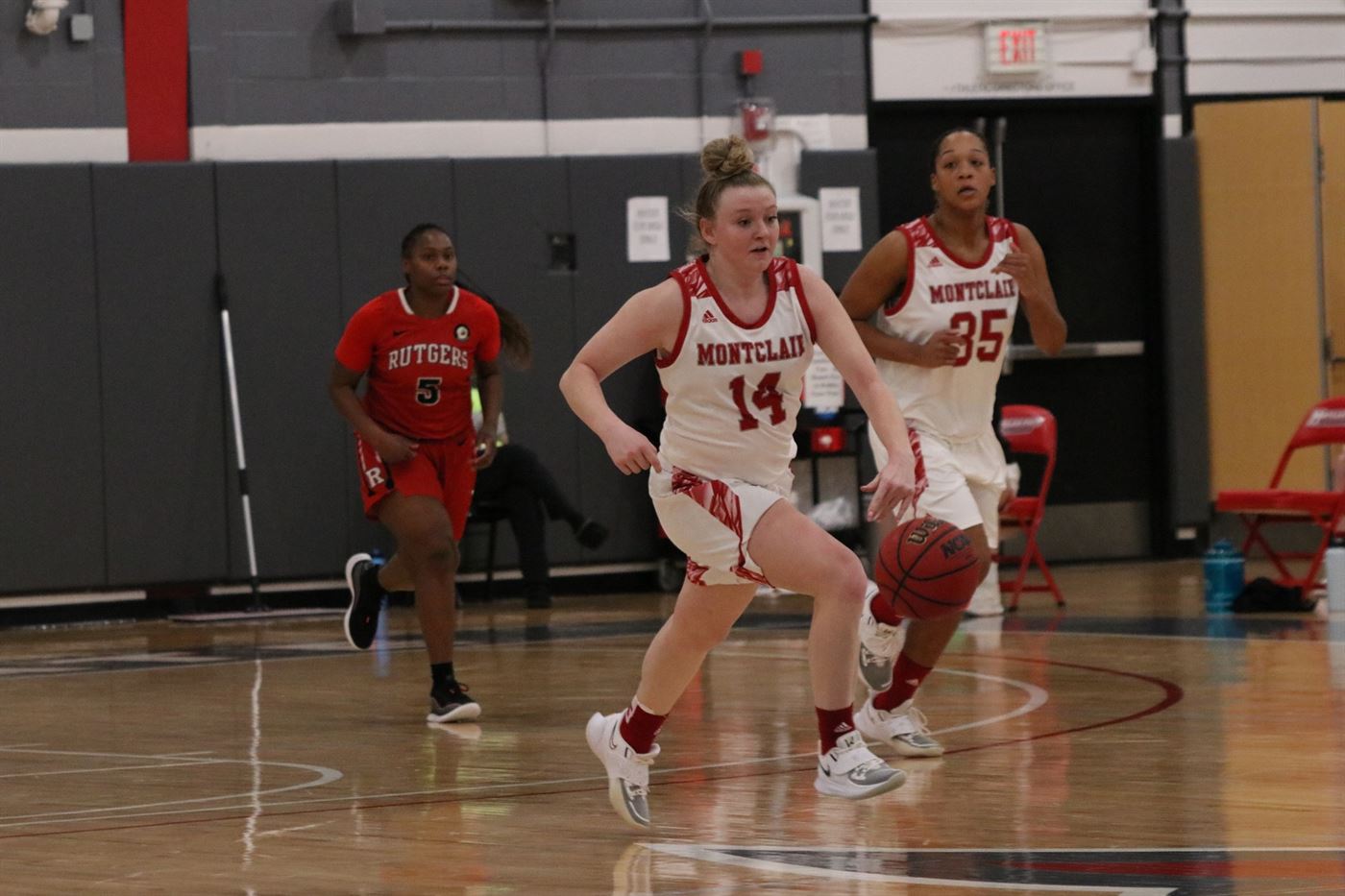 Red Hawks sophomore guard Nickie Carter pushes the ball during a fast-break opportunity during the NJAC quarterfinals against Rutgers-Camden on March 5. Photo courtesy of Julia Radley