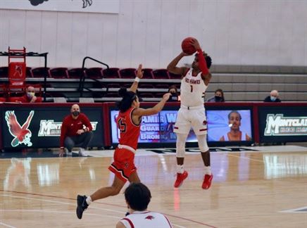 Red Hawks sophomore guard Keyon Pryce shoots a three-pointer in a Feb. 5th contest against William Paterson. Photo courtesy of Julia Radley