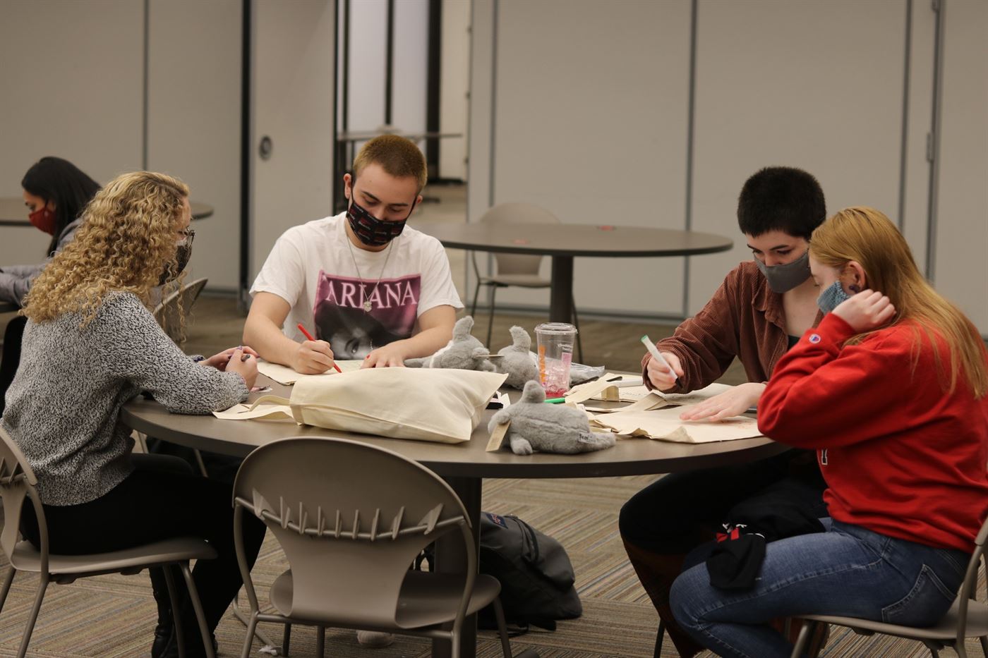 Students make stuffed friends and decorate tote bags at the Student Center. Kyra Maffia | The Montclarion