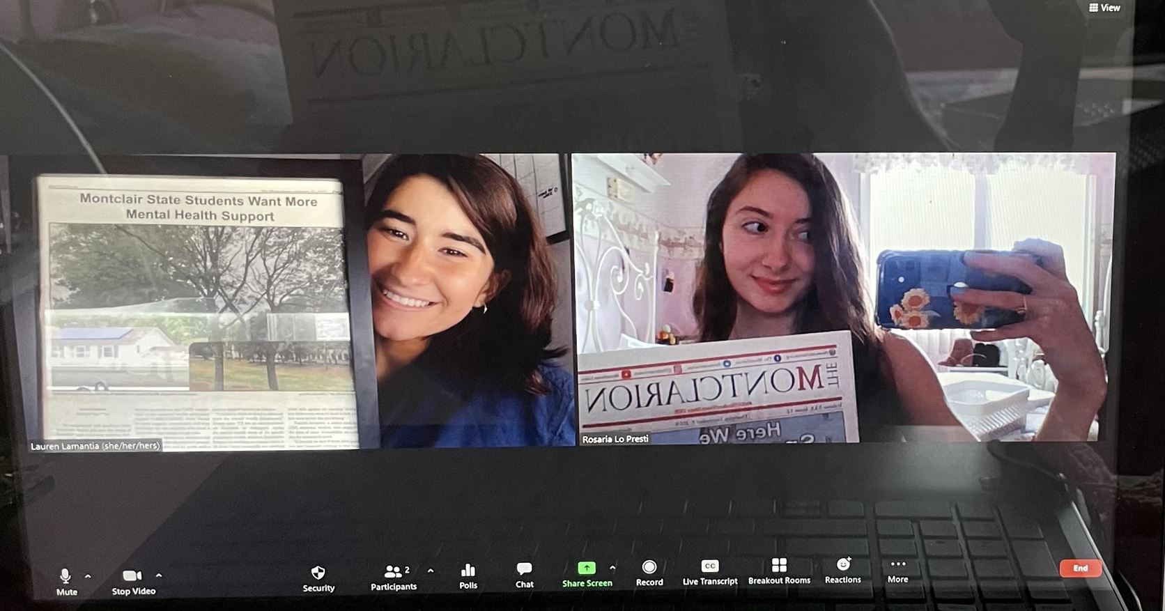 Lo Presti and Lamantia pose after chatting for hours over zoom. Rosaria Lo Presti | The Montclarion