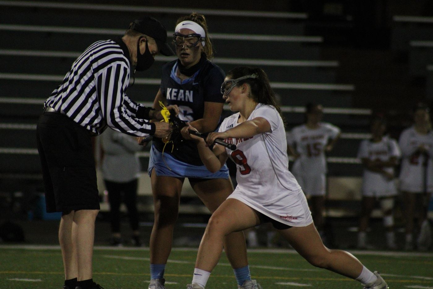 Costigan prepares for the draw against a Kean player in an April 13 contest against the Cougars. Corey Annan | The Montclarion