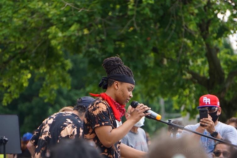 Imani Thompson giving a speech at Black Lives Matter protest in Wayne, NJ.