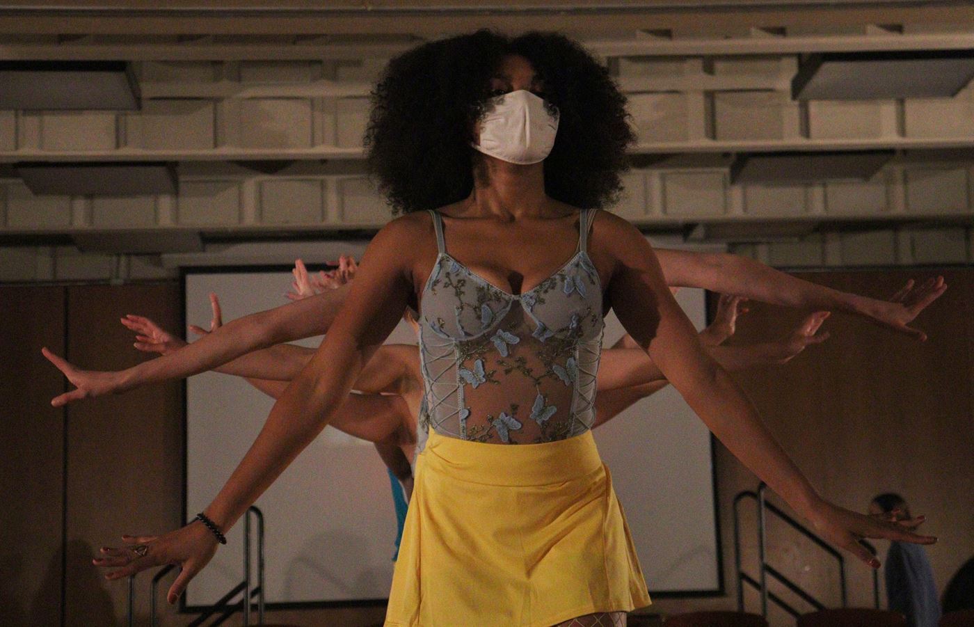 Jannette Fisher, a junior production management major with a concentration in costume design, leads the "Hot Lips" in an opening dance number. John LaRosa | The Montclarion