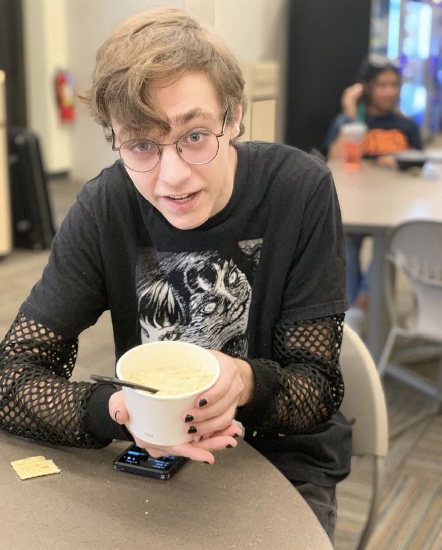Tyler Mayer enjoys his baked potato soup at the student center. Photo courtesy of Tyler Mayer