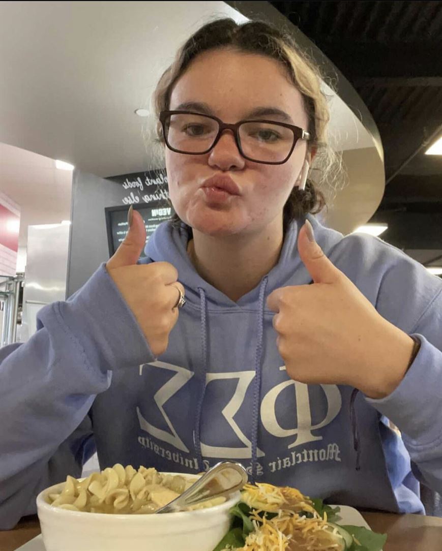 Morgan Monfriedo indulges in both her poses and chicken noodle soup. Photo courtesy of Morgan Monfriedo