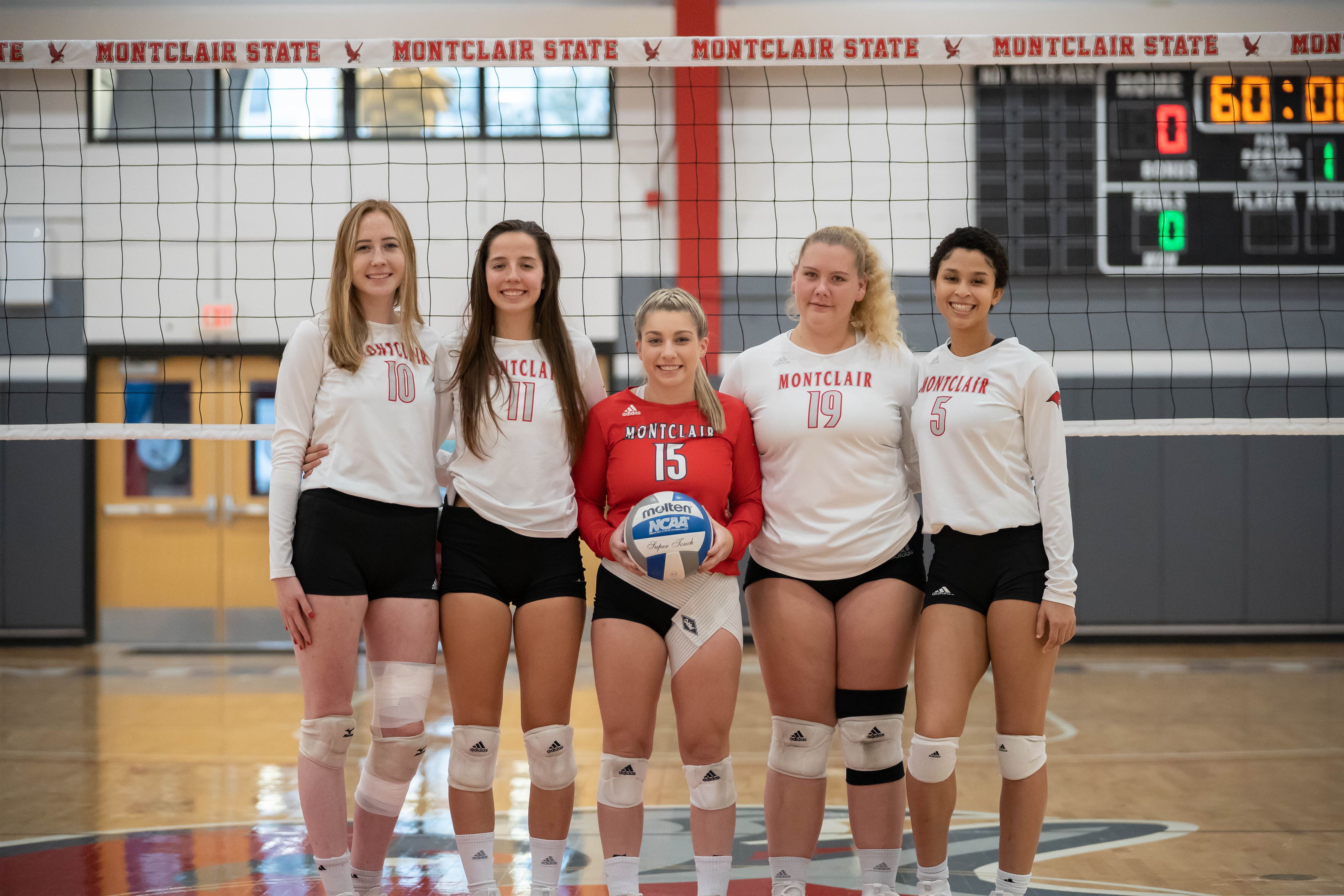 Left to right: Graduating this year are seniors Outside hitter Leah Higgins, setter/right side Delaney St. Pierre, libero/defensive specialist Katelyn Monaghan, outside hitter Carly Waterman and right side Victoria Tennon. Photo courtesy of David Venezia