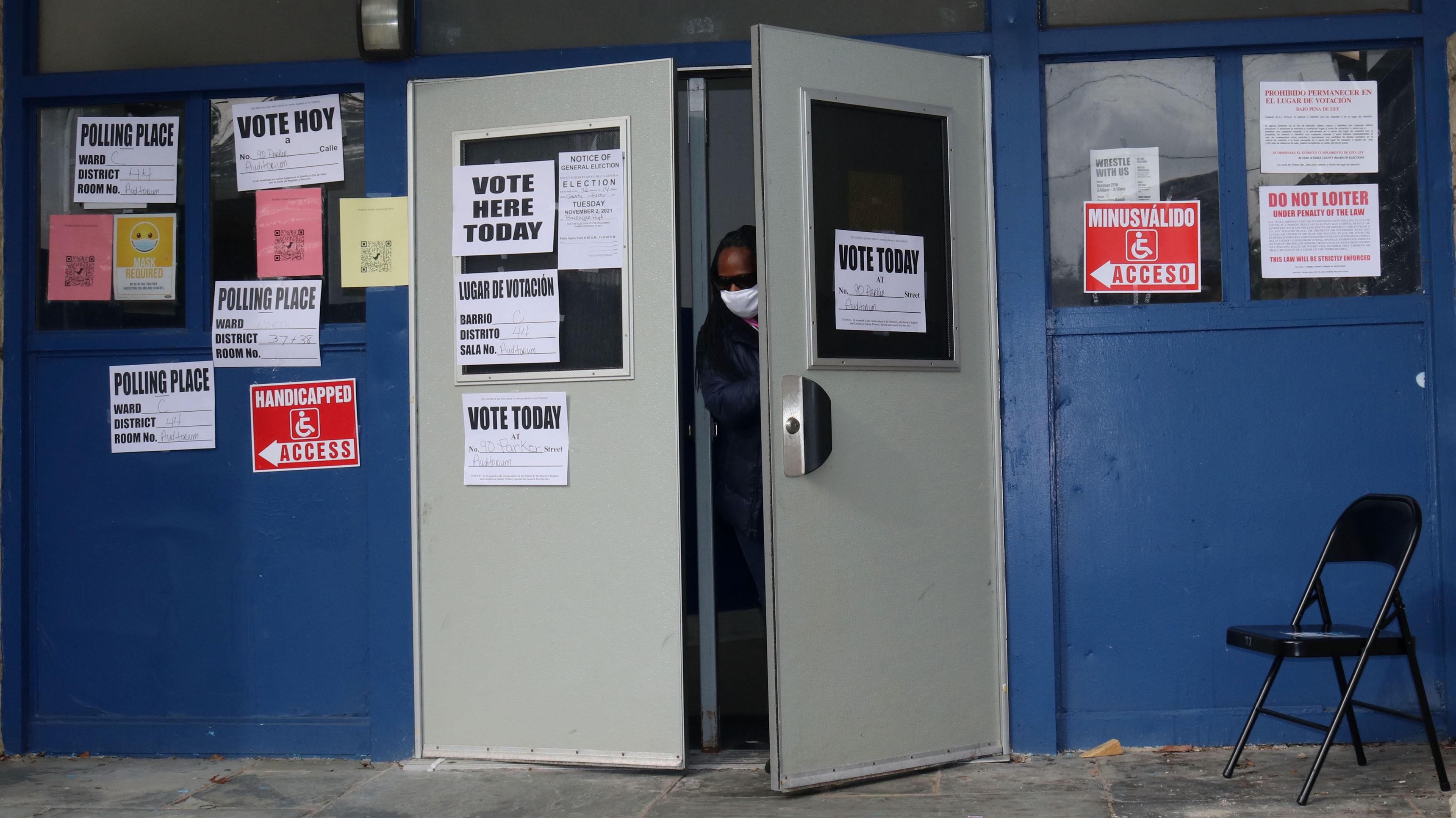 Voter leaves Barringer High School in Newark, New Jersey after voting on Election Day. Photo courtesy of Lauribel Familia