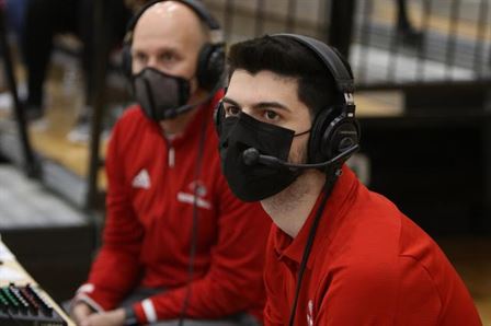 Jack Barteck broadcasts the the NJAC Title game on April 3rd with the Montclair State men's basketball coach Justin Potts for the Red Hawk Sports Network. Photo courtesy of Jack Barteck