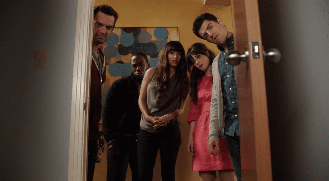 The cast of "New Girl" during the episode "Thanksgiving."