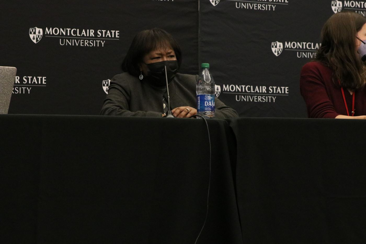 Margaree Coleman-Carter, dean of students at Montclair State University, watches as a student asks a question at the COVID-19 town hall. Sal DiMaggio | The Montclarion