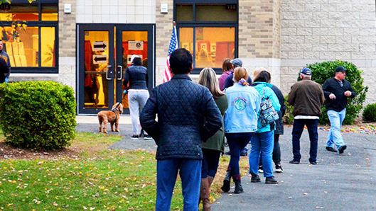 A line of voters wait outside the Charles A Selzer elementary school in Dumont, New Jersey on Election Day. Photo courtesy of Erick Rivera