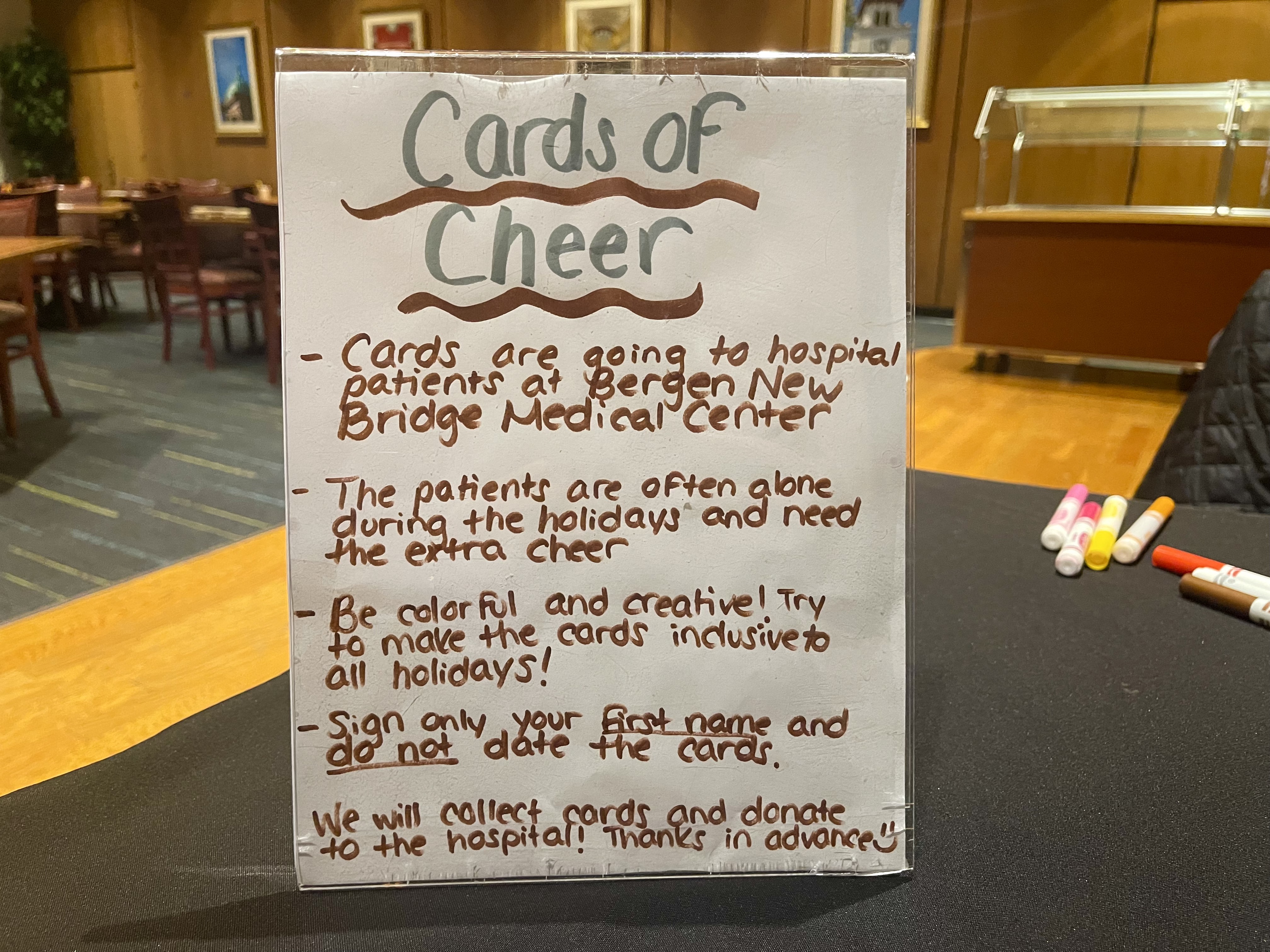 Students created holiday cards to cheer up cancer patients who are often alone during the holidays