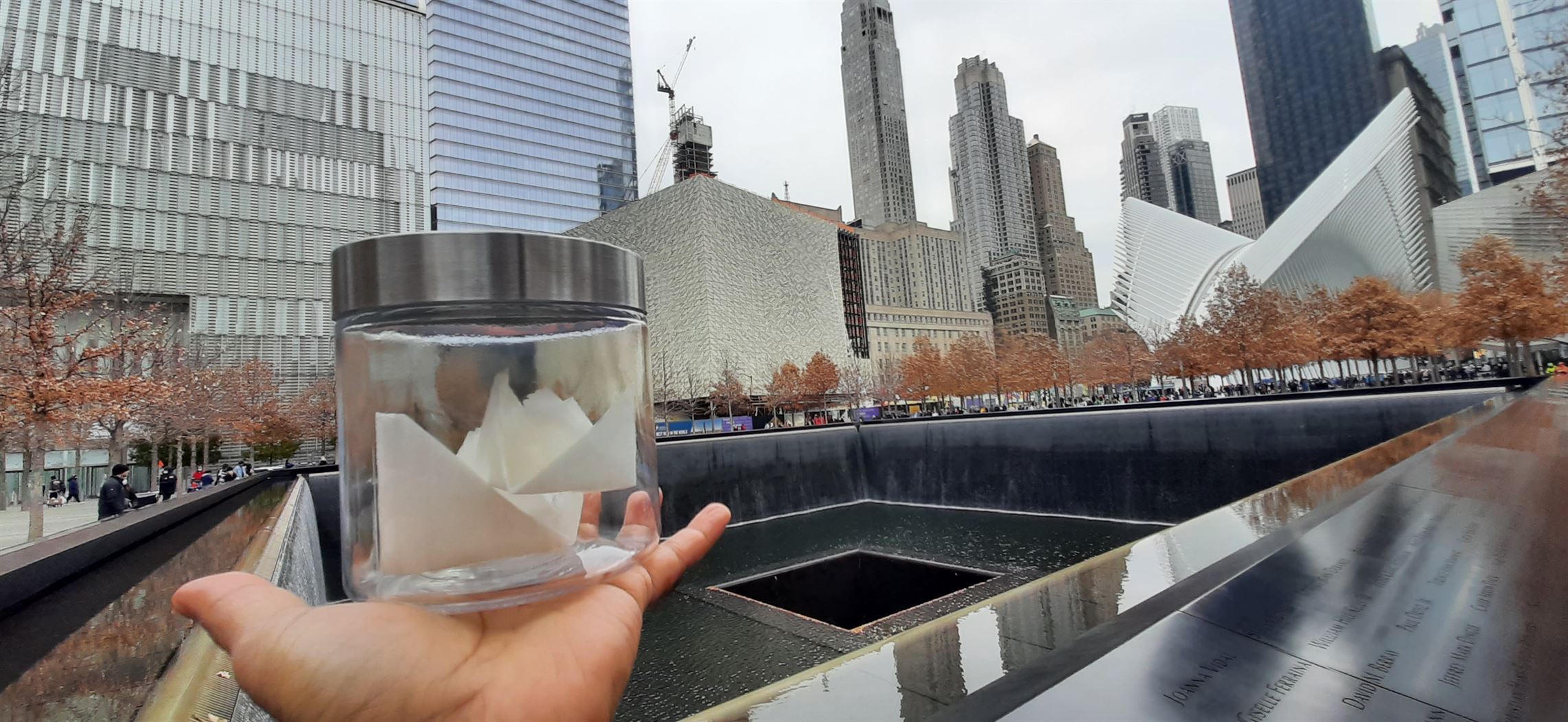 For his final location, Bhowmik chose to leave one of his bottles at the One World Trade Center in New York City to make a statement about being a brown-skinned individual in the U.S. Photo courtesy of Dr. Ritwik Bhowmik
