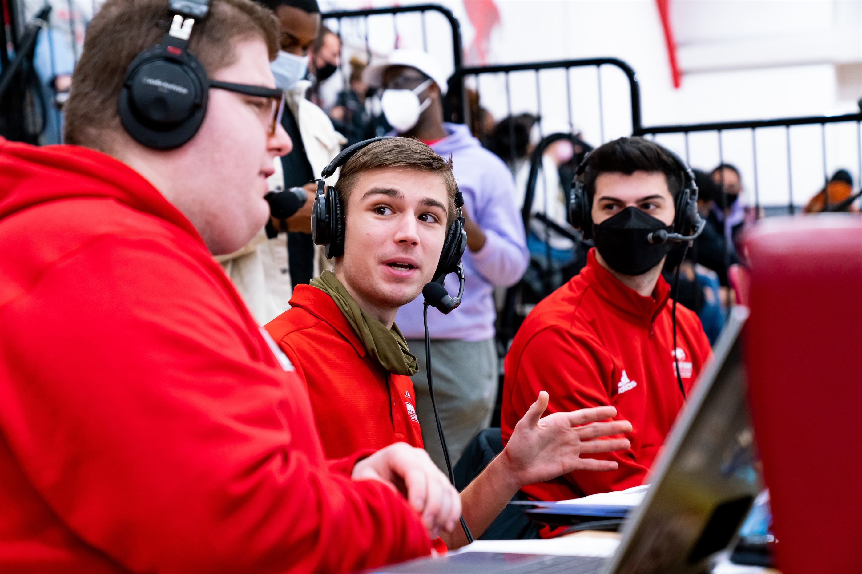 Left to right: Red Hawk Sports Network interns junior Campbell Donovan, senior Jon Kociban and senior Jack Barteck live broadcasted both the men's and women's basketball games this past weekend. Chris Krusberg | The Montclarion
