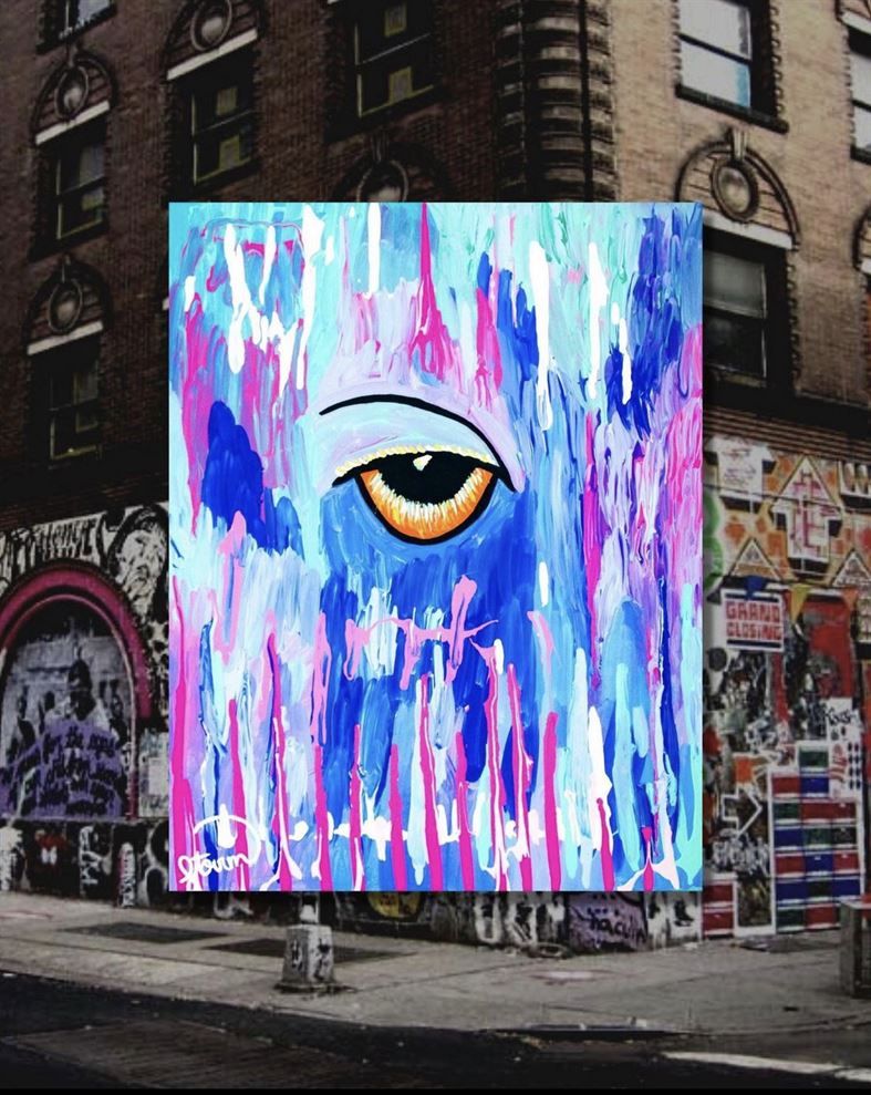 Cuff’s first canvas painting made for her “The Eye Of The Storm” collection. Photo courtesy of Jajone Cuff