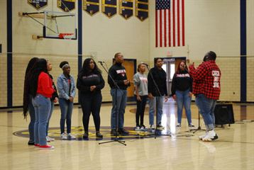 Montclair State Voices of Unity Gospel Choir performed for the students. Photo courtesy of Janice Marsili