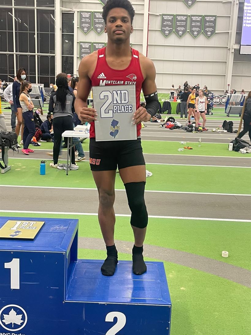 Kimani Carrington placed second in the 60-meter hurdles at the NJAC Championship meet this past February. Photo courtesy of Kimani Carrington