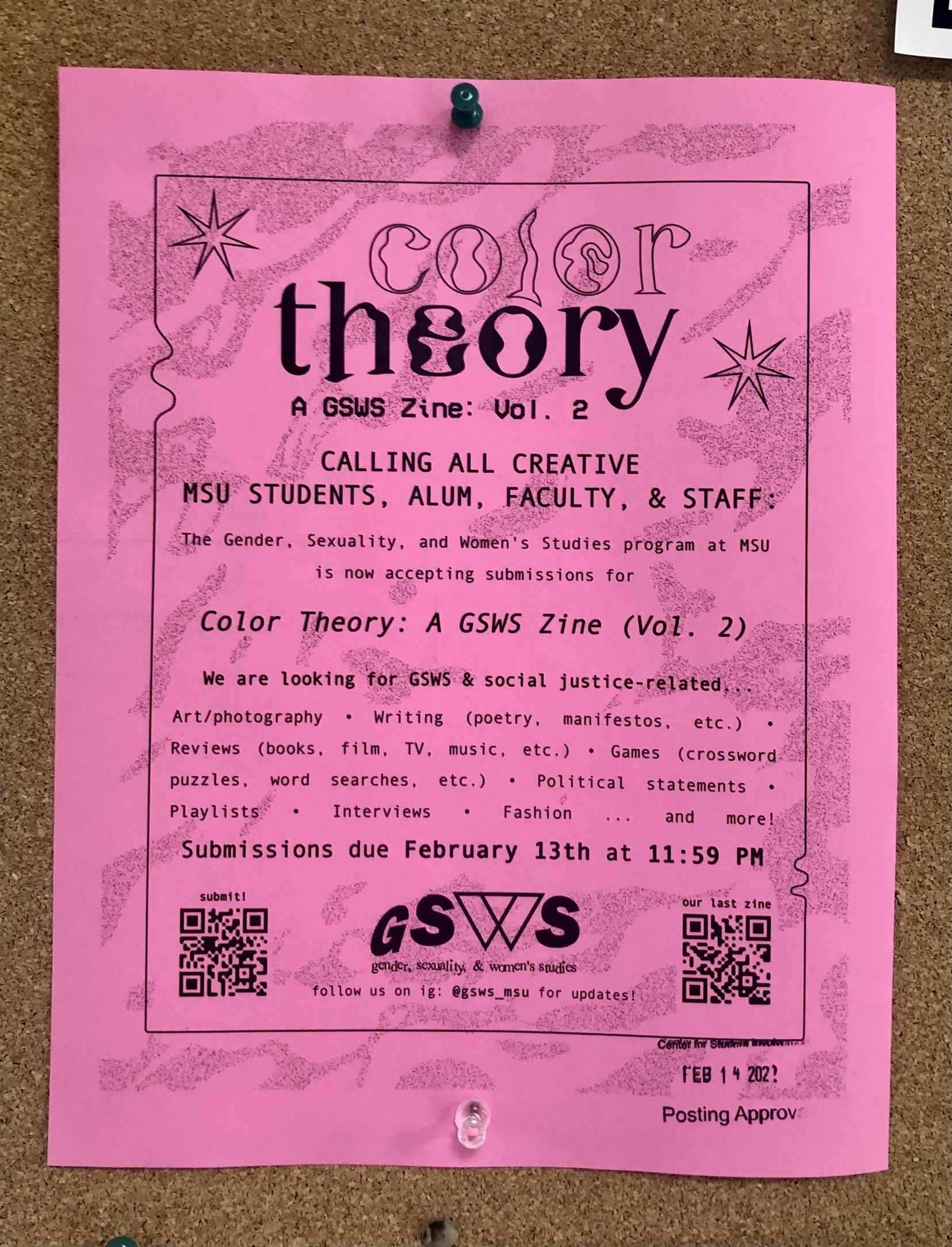A flier for Color Theory (Vol. 2) on campus. Ian Long | The Montclarion