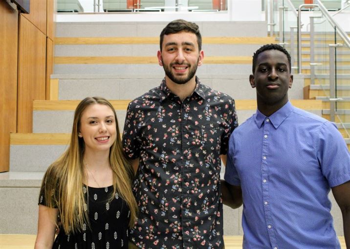 (Left to right): Current sports editor Samantha Impaglia, former sports editor Anthony Gabbianelli and current assistant sports editor Corey Annan at The Montclarion’s 2019 banquet. Ben Caplan | The Montclarion