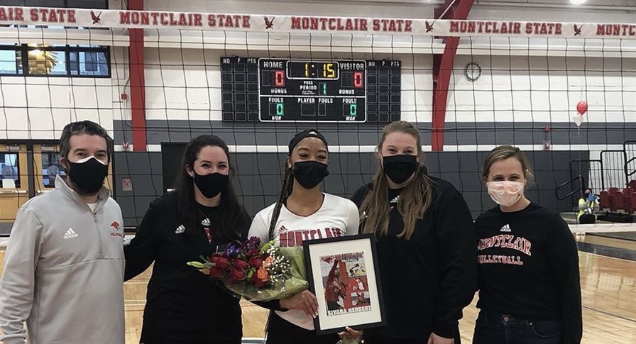 Former Montclair State volleyball player Siyara Herbert celebrates her senior year with the coaching staff. Photo courtesy of Montclair State Athletics