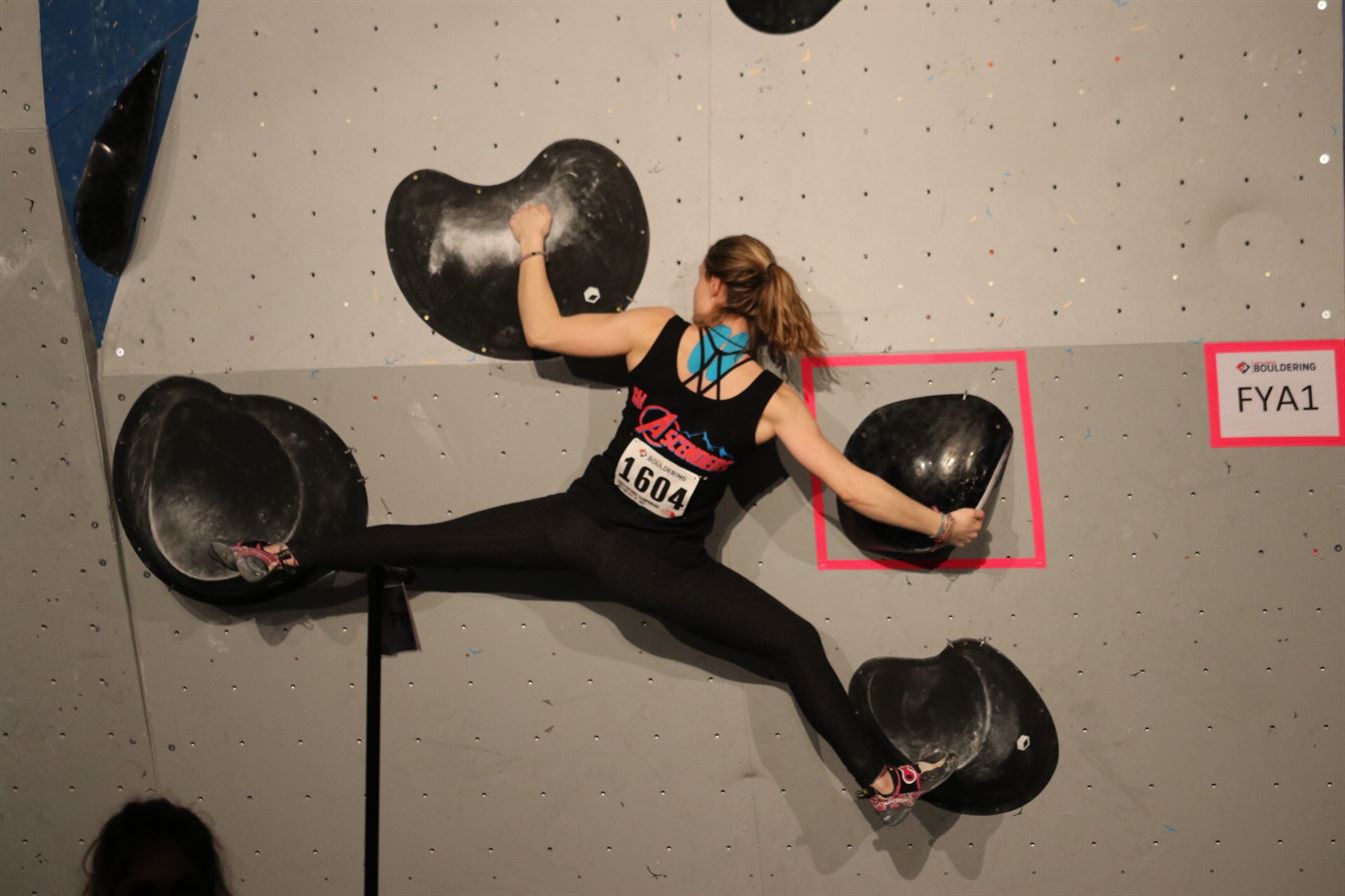 Amanda competing at Bouldering in the Nationals Competition