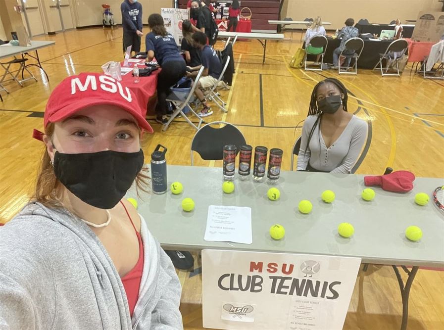 President Nora Penner (front left) and Vice President Jordyn Kennedy (far right) have helped constantly improve the club tennis team. Photo courtesy of Montclair State Club Tennis