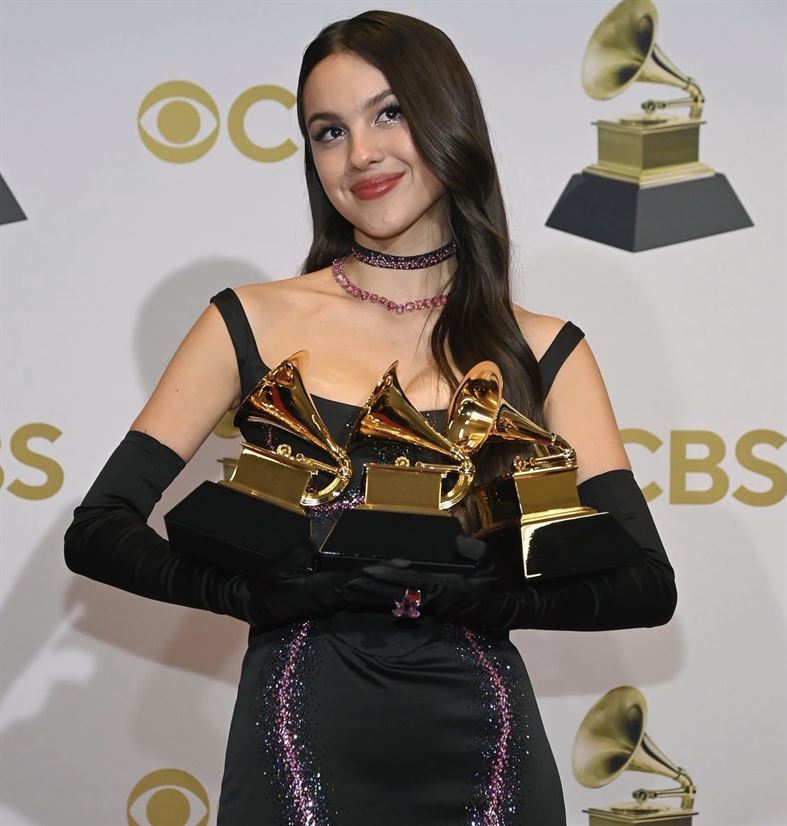 Rodrigo took home best new artist, best pop vocal album for her 2021debut "SOUR" and best pop solo performance for her debut single, "Driver&squot;s License." Photo courtesy of Recording Academy / Instagram