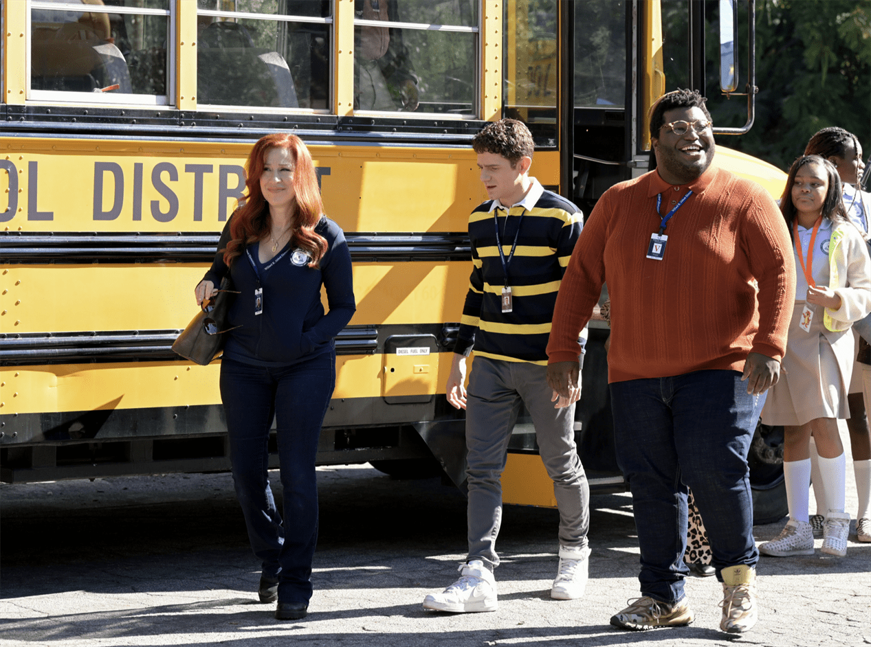 (left to right): Melissa (Lisa Ann Walter), Jacob (Chris Perfetti) and Zach (Larry Owens) guide their students around the zoo. Photo courtesy of ABC