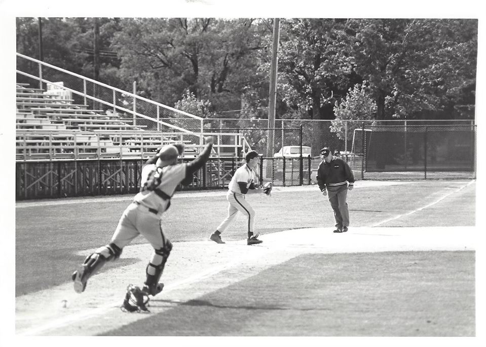 Final out of 1993 DIII National Championship caught by Rob DiLaurenzio (center). Courtesy of Rob DiLaurenzio